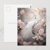 Romantische witte pauw en blos roze bloemen briefkaart (Voorkant / Achterkant)