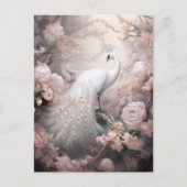 Romantische witte pauw en blos roze bloemen briefkaart (Voorkant)