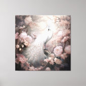Romantische witte pauw en blos roze bloemen canvas afdruk (Voorkant)