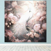 Romantische witte pauw en blos roze bloemen canvas afdruk (Insitu (Houten vloer))
