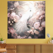 Romantische witte pauw en blos roze bloemen canvas afdruk (Insitu (Woonkamer))