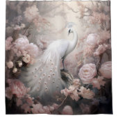 Romantische witte pauw en blos roze bloemen douchegordijn (Voorkant)