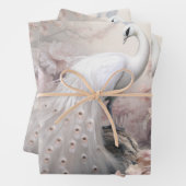 Romantische witte pauw en blos roze bloemen inpakpapier vel (In situ)