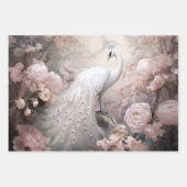 Romantische witte pauw en blos roze bloemen inpakpapier vel (Voorkant)