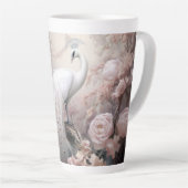 Romantische witte pauw en blos roze bloemen latte mok (Rechterhoek)