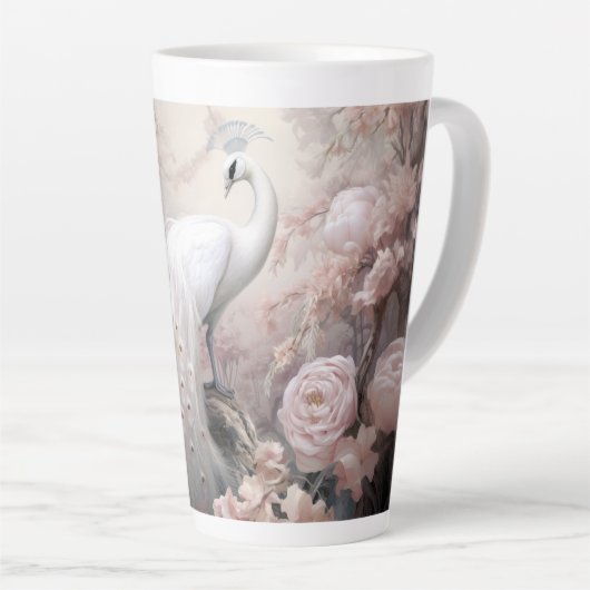 Romantische witte pauw en blos roze bloemen latte mok (Rechterhoek)