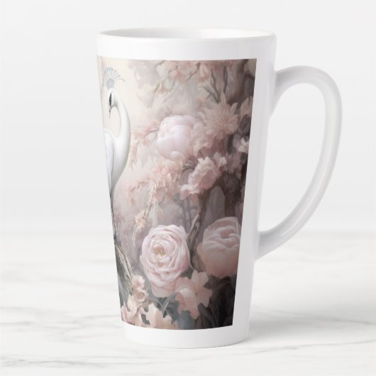Romantische witte pauw en blos roze bloemen latte mok (Rechts)