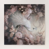 Romantische witte pauw en blos roze bloemen legpuzzel (Horizontaal)