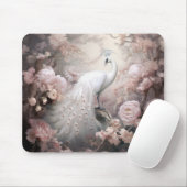 Romantische witte pauw en blos roze bloemen muismat (Met muis)