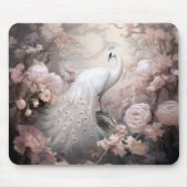 Romantische witte pauw en blos roze bloemen muismat (Voorkant)