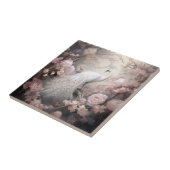 Romantische witte pauw en blos roze bloemen tegeltje (Zijkant)