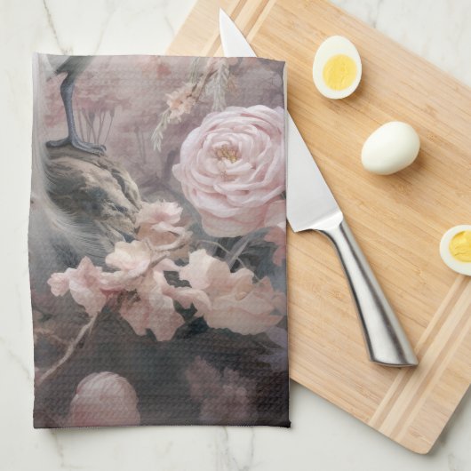 Romantische witte pauw en blos roze bloemen theedoek (Quarter Fold)