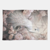 Romantische witte pauw en blos roze bloemen theedoek (Horizontaal)
