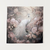 Romantische witte pauw en blos roze bloemen wandkleed (Voorkant)