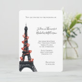Romantische witte rode harten Eiffeltoren bruiloft Kaart (Staand voorkant)