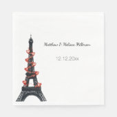 Romantische witte rode harten Eiffeltoren bruiloft Servet (Voorkant)