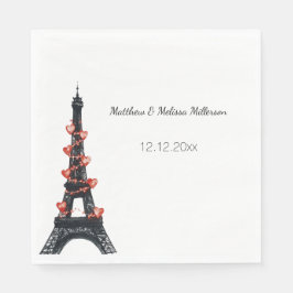 Romantische witte rode harten Eiffeltoren bruiloft Servet
