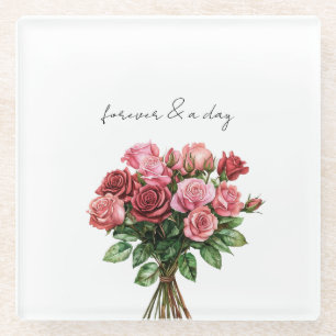 Romantische witte rode roze rozen bloem bruiloft glazen onderzetter