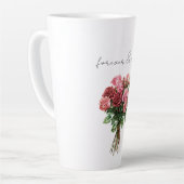 Romantische witte rode roze rozen bloemenbruiloft latte mok (Linkerhoek)