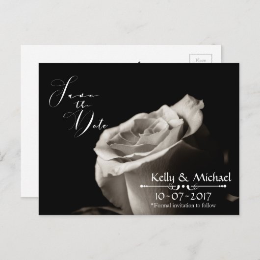 Romantische Witte Roos Bewaar de Datumkaarten Aankondigingskaart (Voorkant / Achterkant)