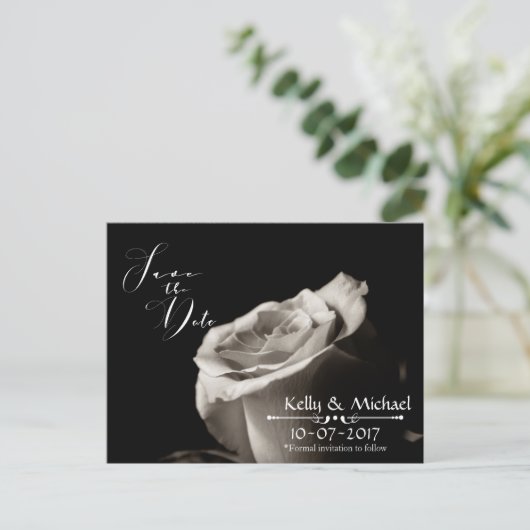 Romantische Witte Roos Bewaar de Datumkaarten Aankondigingskaart (Staand voorkant)