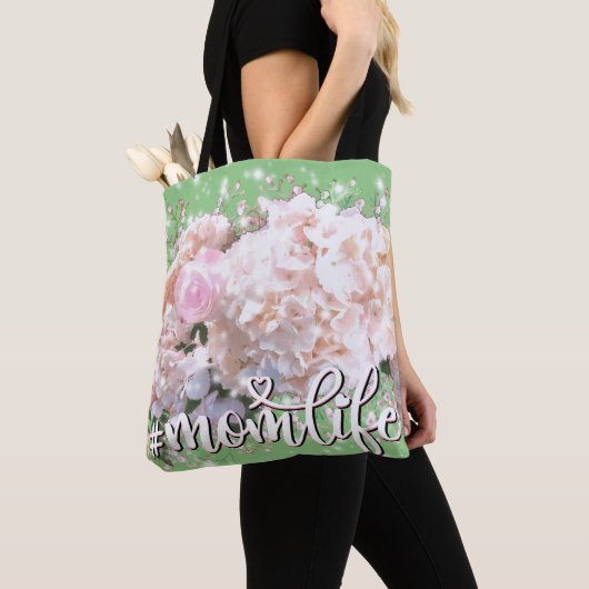 Romantische witte roze bloemen roze witte bloemen tote bag (Dichtbij)