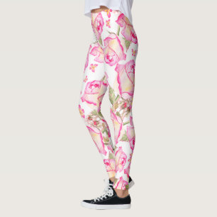 Romantische witte roze gele zomer roos bloemmotief leggings