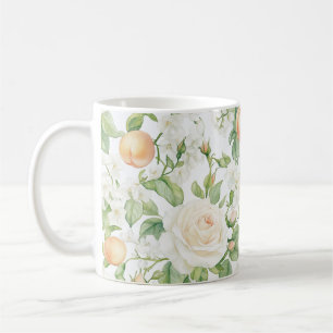 Romantische Witte Rozen Bloemige Perziken   Koffiemok