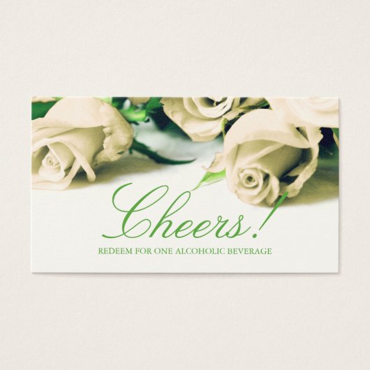 Romantische witte rozen bruiloft Drink ticket Visitekaartjes (Voorkant)