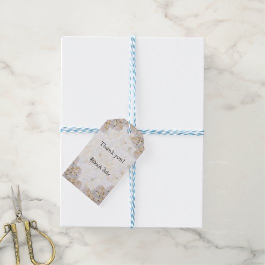Romantische witte rozen Cadeaubijsluiters Cadeaulabel (Met Touw)