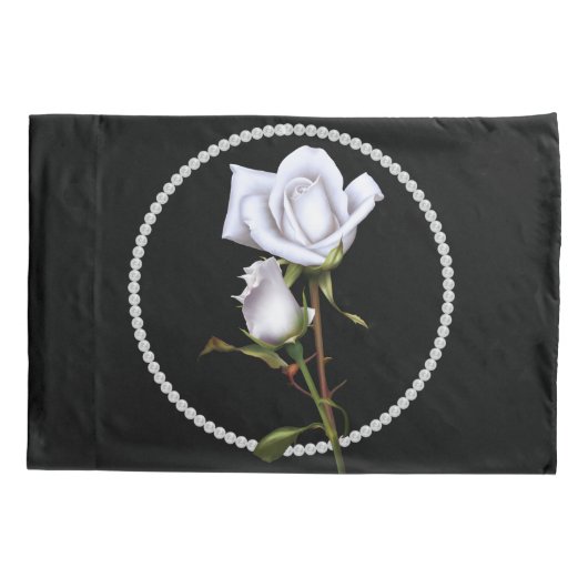 Romantische witte rozen Elegant Floral Glam Black Kussensloop (Achterkant)