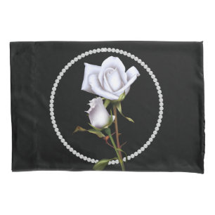 Romantische witte rozen Elegant Floral Glam Black Kussensloop