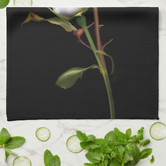 Romantische witte rozen Elegant Floral Glam Black Theedoek (Gevouwen)