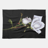 Romantische witte rozen Elegant Floral Glam Black Theedoek (Horizontaal)