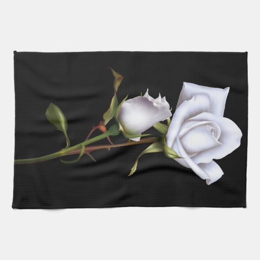 Romantische witte rozen Elegant Floral Glam Black Theedoek (Horizontaal)
