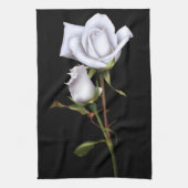 Romantische witte rozen Elegant Floral Glam Black Theedoek (Verticaal)