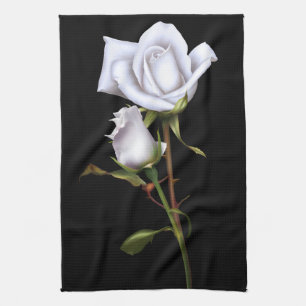 Romantische witte rozen Elegant Floral Glam Black Theedoek