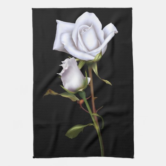 Romantische witte rozen Elegant Floral Glam Black Theedoek (Verticaal)