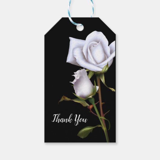 Romantische Witte Rozen Elegant Trouwcadeau Zwart Cadeaulabel (Voorkant)