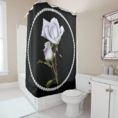 Romantische Witte Rozen Elegante Bloemen Chic Zwar Douchegordijn (In situ)