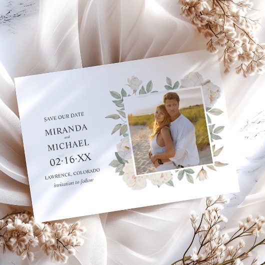 Romantische witte rozen Elegante bruiloft FOTO Save The Date