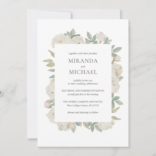 Romantische witte rozen Elegante BRUILOFT Kaart (Voorkant)