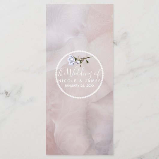 Romantische Witte Rozen Elegante Glam Wedding Menu (Achterkant)