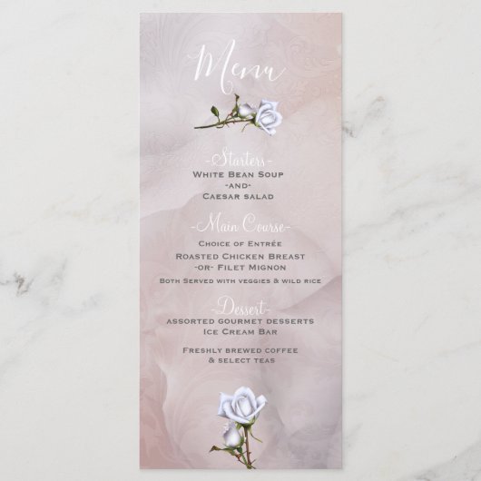 Romantische Witte Rozen Elegante Glam Wedding Menu (Voorkant)