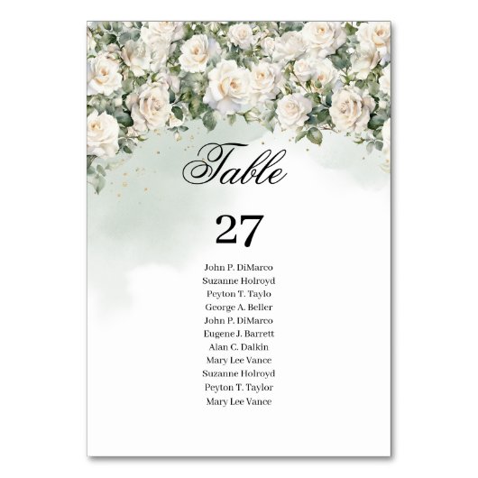 Romantische witte rozen Eucalyptus groen en goud Kaart (Achterkant)