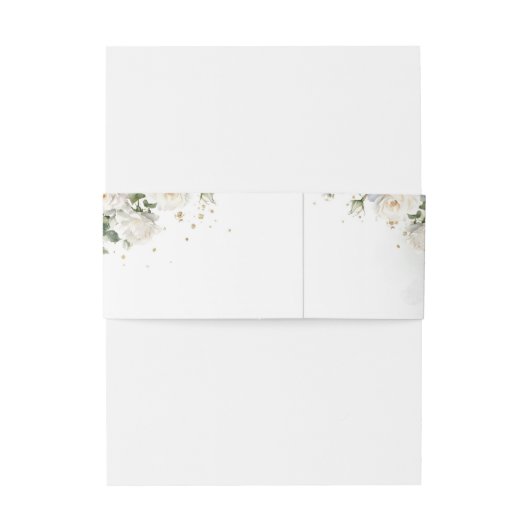 Romantische witte rozen Eucalyptus groen en goud Uitnodigingen Wikkel (Achterkant Voorbeeld)