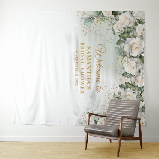 Romantische witte rozen Eucalyptus Vrijgezellenfee Wandkleed (In Situ (horizontaal))