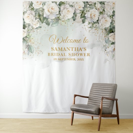 Romantische witte rozen Eucalyptus Vrijgezellenfee Wandkleed (In situ)