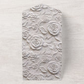 Romantische witte rozen faux lederen bruiloft all in one uitnodiging (Buitenkant)