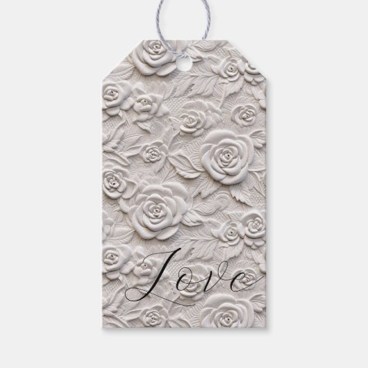 Romantische witte rozen faux lederen bruiloft cadeaulabel (Voorkant)